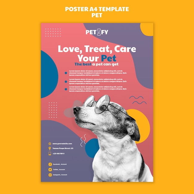 PSD gratuito modello di poster carino animale domestico