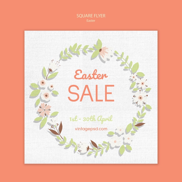 Free PSD cute retro easter square flyer