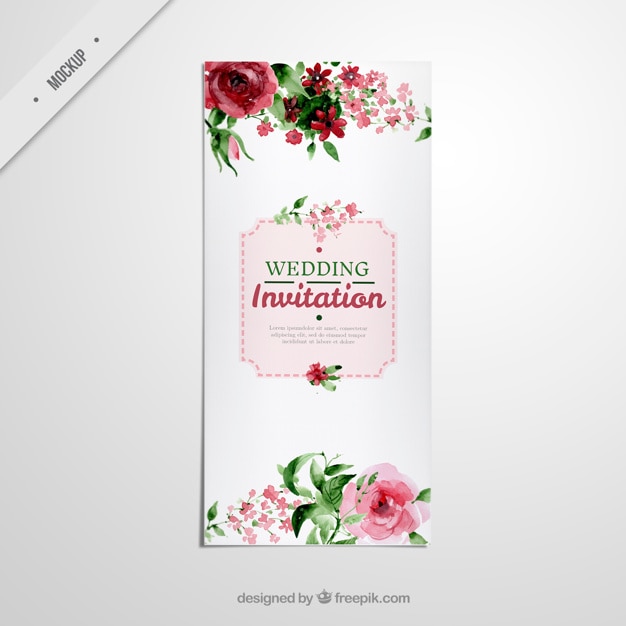 PSD gratuito carino volantino lungo matrimonio con rose acquerello