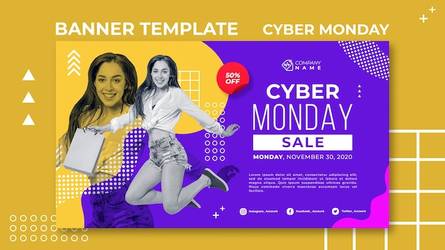 PSD gratuito modello di banner pubblicitario di cyber lunedì
