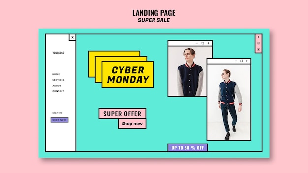 Cyber monday concept landing page template