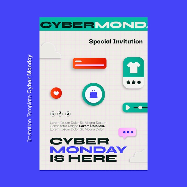 PSD gratuito modello di invito per il cyber monday