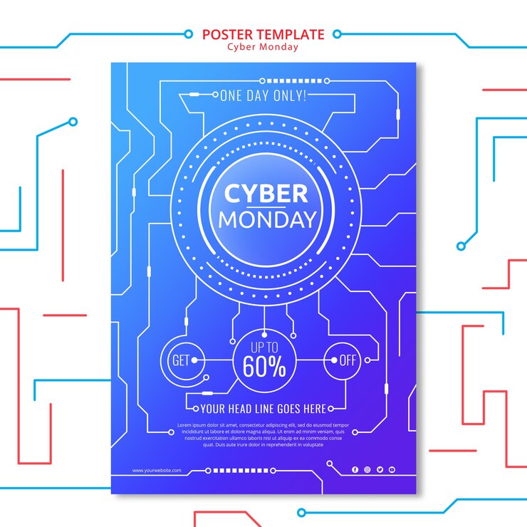 Free PSD cyber monday poster template with circuit element