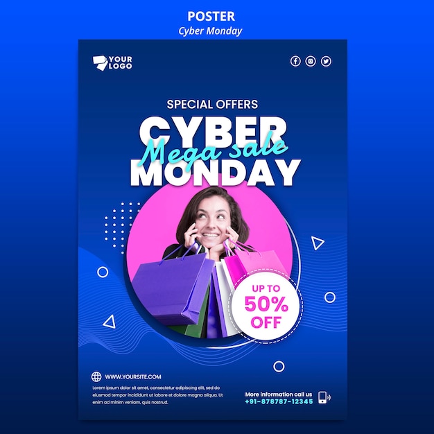 Cyber monday poster template with photo