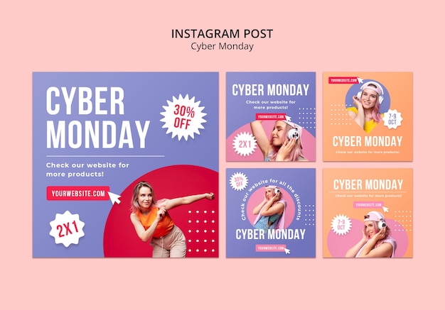 Set di post instagram per la promozione del cyber monday