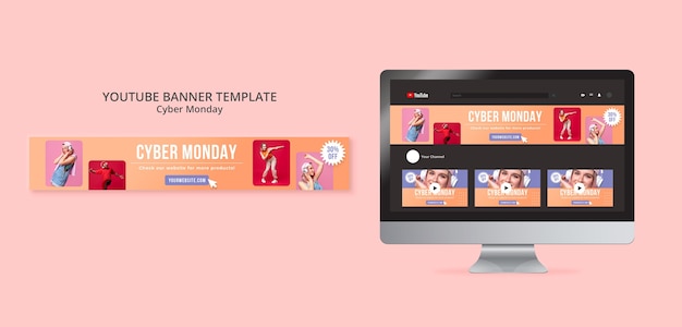 PSD gratuito banner youtube di promozione del cyber monday