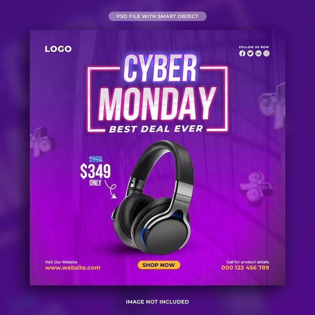 Бесплатный PSD Шаблон оформления поста в социальных сетях cyber monday sale