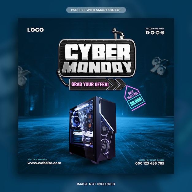 Free PSD cyber monday sale social media post design template