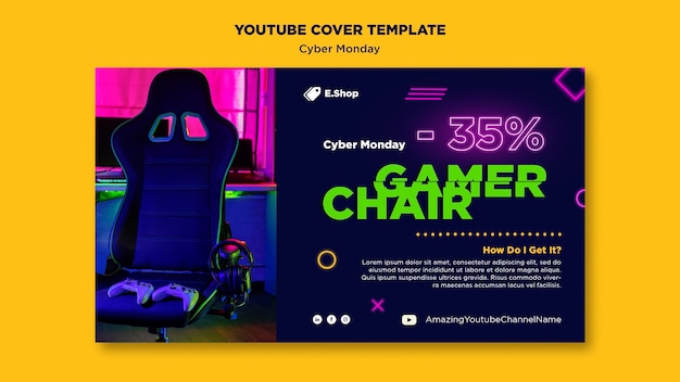 PSD gratuito modello di copertina per youtube per le vendite del cyber monday