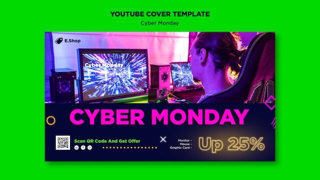 PSD gratuito modello di copertina per youtube per le vendite del cyber monday
