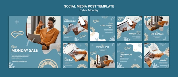 Free PSD cyber monday social media posts pack