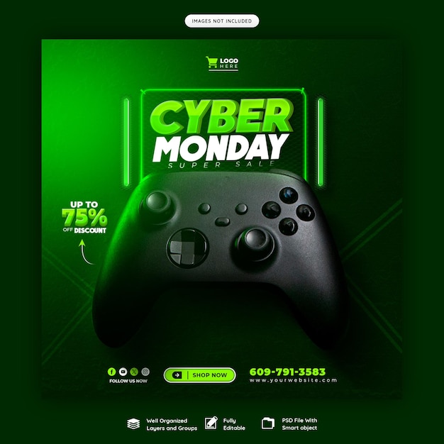 Free PSD cyber monday super sale social media banner or post template