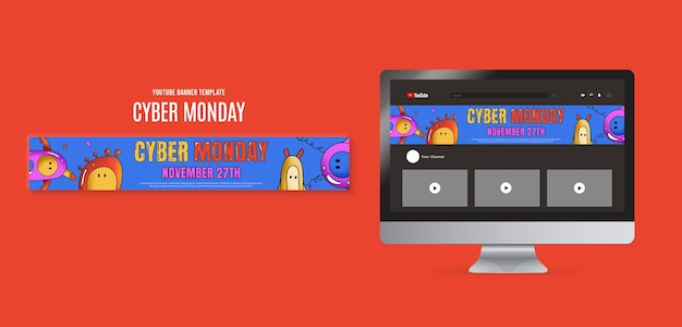 Modello di banner di youtube per il cyber monday