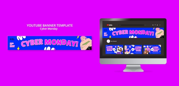 Modello di banner di youtube per il cyber monday