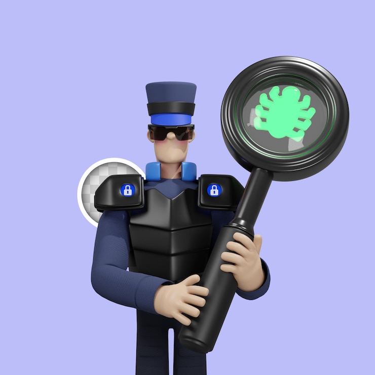 Free PSD cyber security character 3d illustration