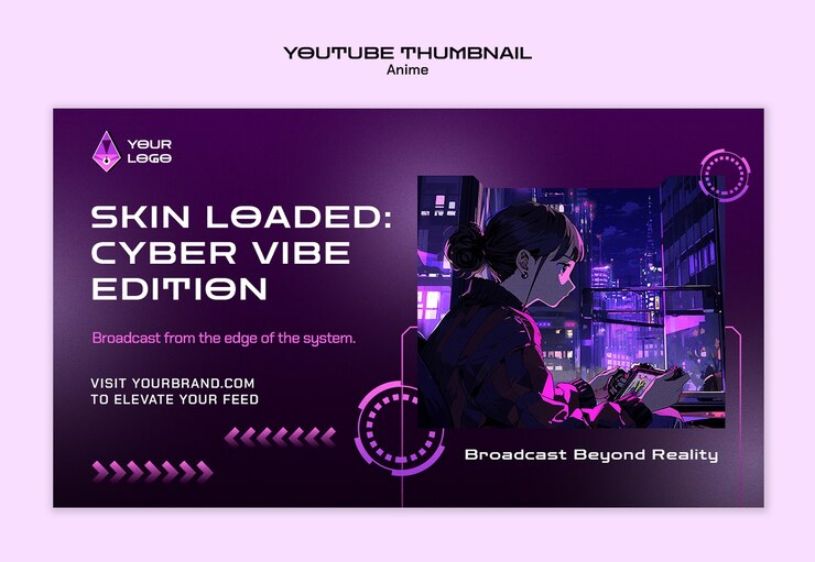 Free PSD cyberpunk anime youtube thumbnail: cyber vibe edition