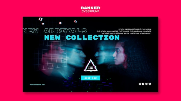 Free PSD cyberpunk futuristic banner template with photo