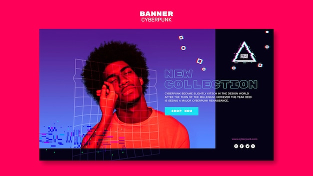 Free PSD cyberpunk futuristic banner template