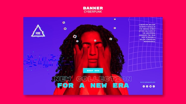無料PSD 写真付きサイバーパンクの未来的なバナー