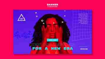 Free PSD cyberpunk futuristic banner with photo