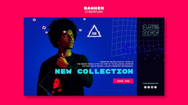 Free PSD cyberpunk futuristic horizontal banner template