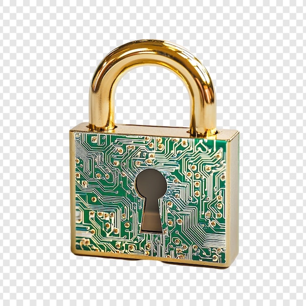 Cybersecurity Gold Padlock with Circuit Board Design