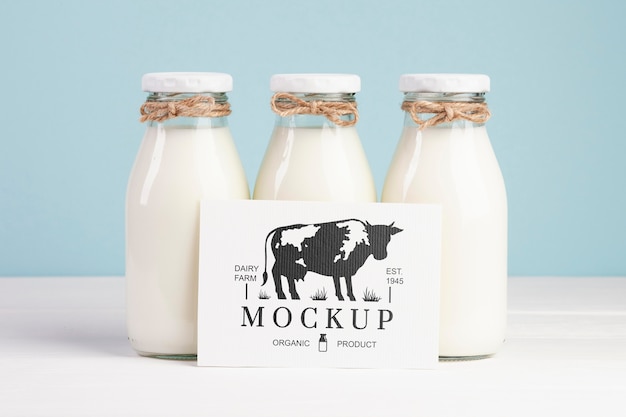 Dairy mock-up with milk bottles and placeholder