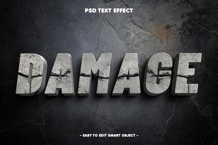 Free PSD damage concrete style text effect