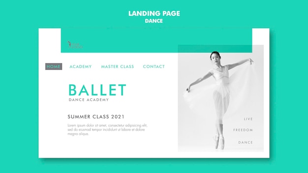 Modello di landing page dell'accademia di danza