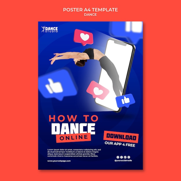 Modello di poster verticale per lezioni di danza