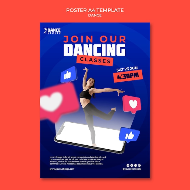 Free PSD dance classes vertical poster template