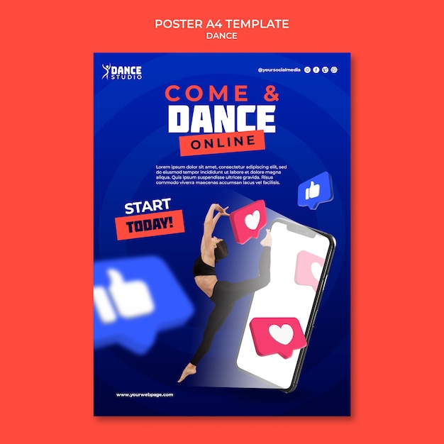 PSD gratuito modello di poster verticale per lezioni di danza