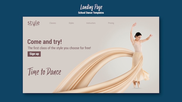 Free PSD dance concept landing page template