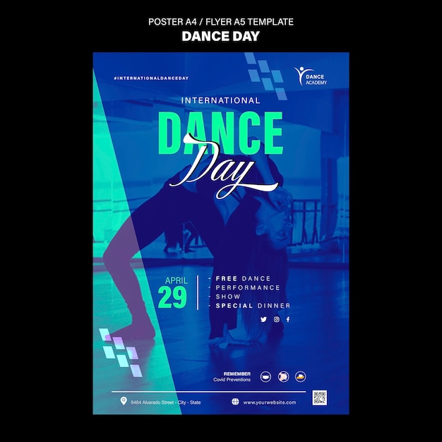 Бесплатный PSD Шаблон печати дня танца