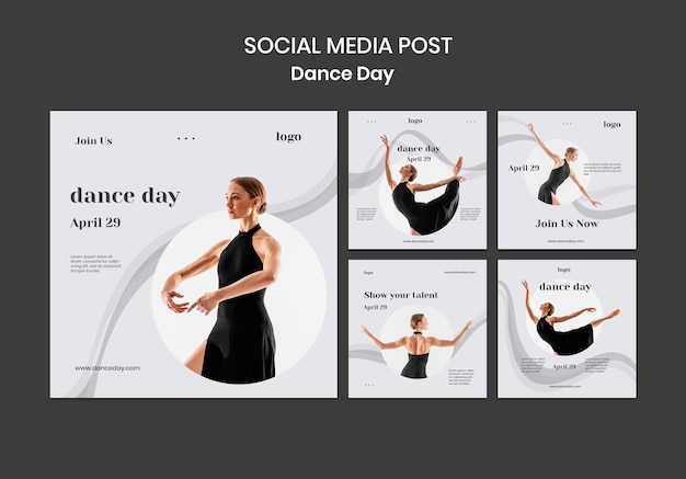 PSD gratuito set di post sui social media per il giorno della danza