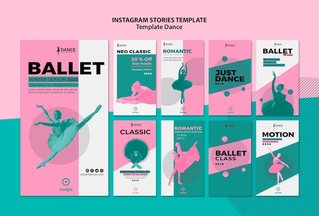 Бесплатный PSD Коллекция шаблонов для танцевального instagram