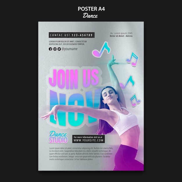 PSD gratuito disegno del modello di poster di danza