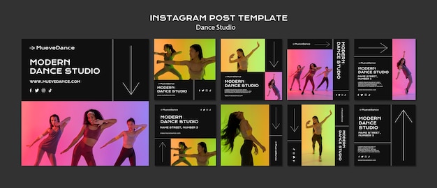 Free PSD dance studio instagram posts collection with minimalistic design