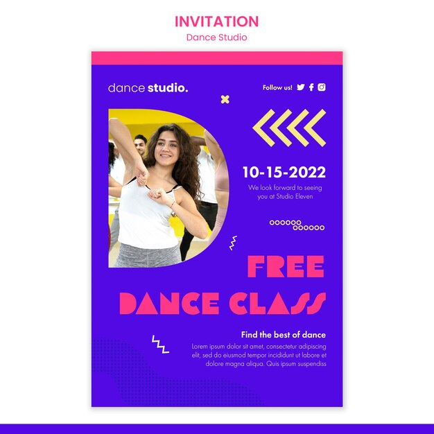 ダンススタジオの招待状のテンプレートデザイン
