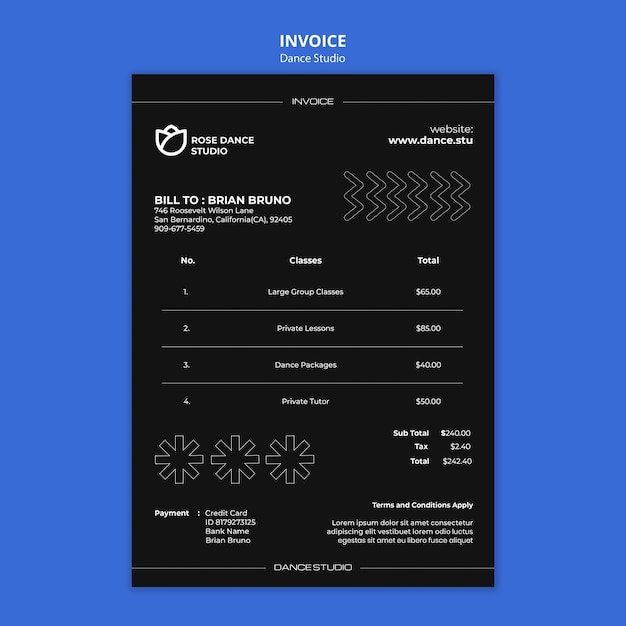 Dance studio invoice design