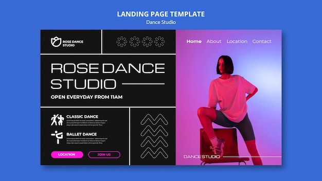 Бесплатный PSD Дизайн целевой страницы танцевальной студии
