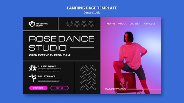 PSD gratuito progettazione della pagina di destinazione dello studio di danza