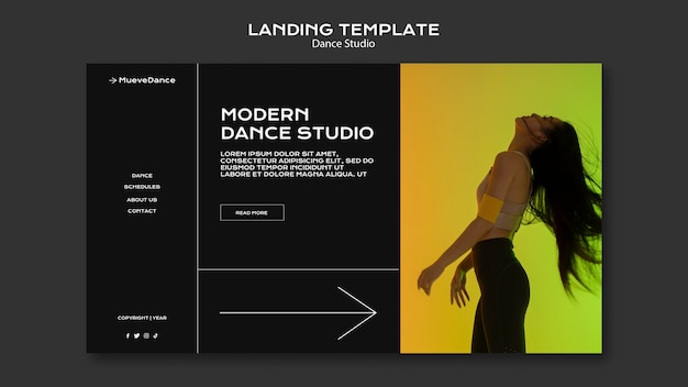 PSD gratuito modello di pagina di destinazione dello studio di danza con un design minimalista