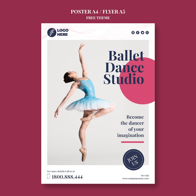 Free PSD dance studio template poster