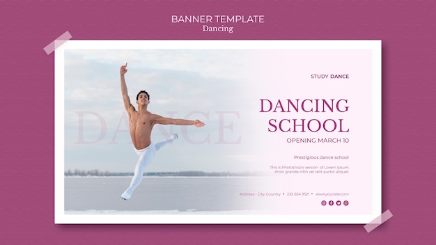 Dancing school banner template and man dancing