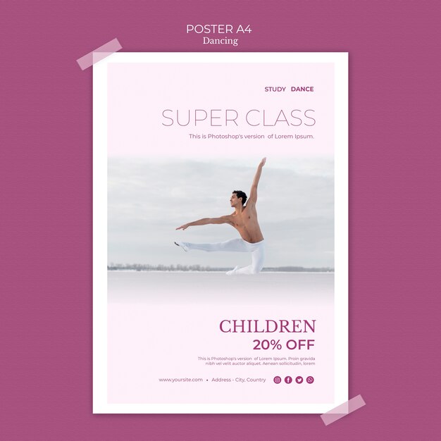 Dancing school flyer template with man dancing