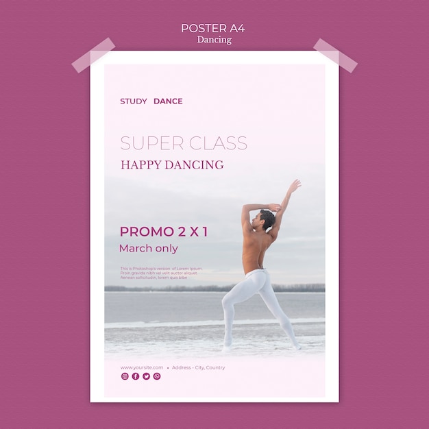 Dancing school poster template super class