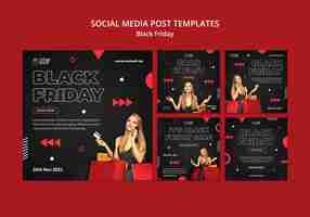 PSD gratuito set di post sui social media del black friday scuro