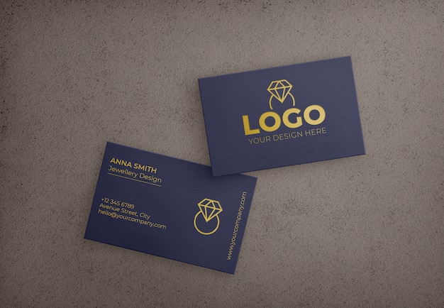 Dark blue bussiness card with golden design