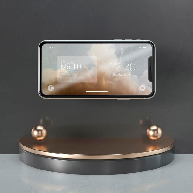 Dark and copper levitation phone mockup